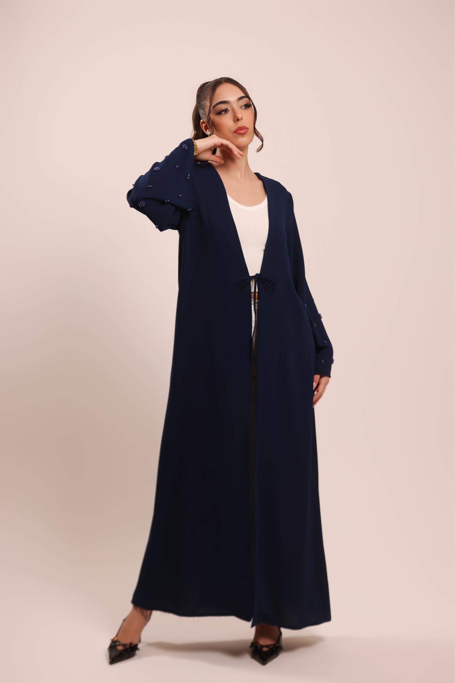 Abaya Azul Detalle Mangas