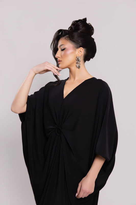 Vestido Maxi Con Mangas Tipo Murciélago